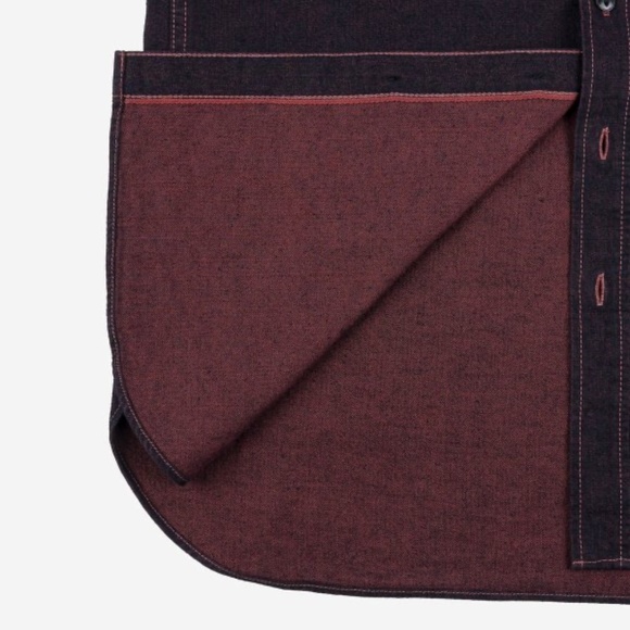 (NWT) Iron Heart 10oz Selvedge Denim Work Shirt - Indigo Overdyed Red (size M) - Picture 4 of 16